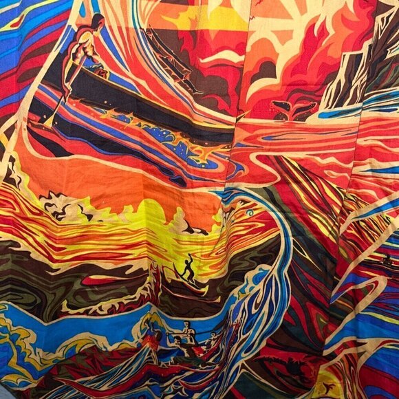 KAI Clothing Hypnotik Wave Ocean Outrigger Hawaiian Made Aloha Popover Shirt 3XL - Picture 10 of 14